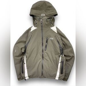 Helly Hansen Olive Green and White Hooded Ski Jacket
